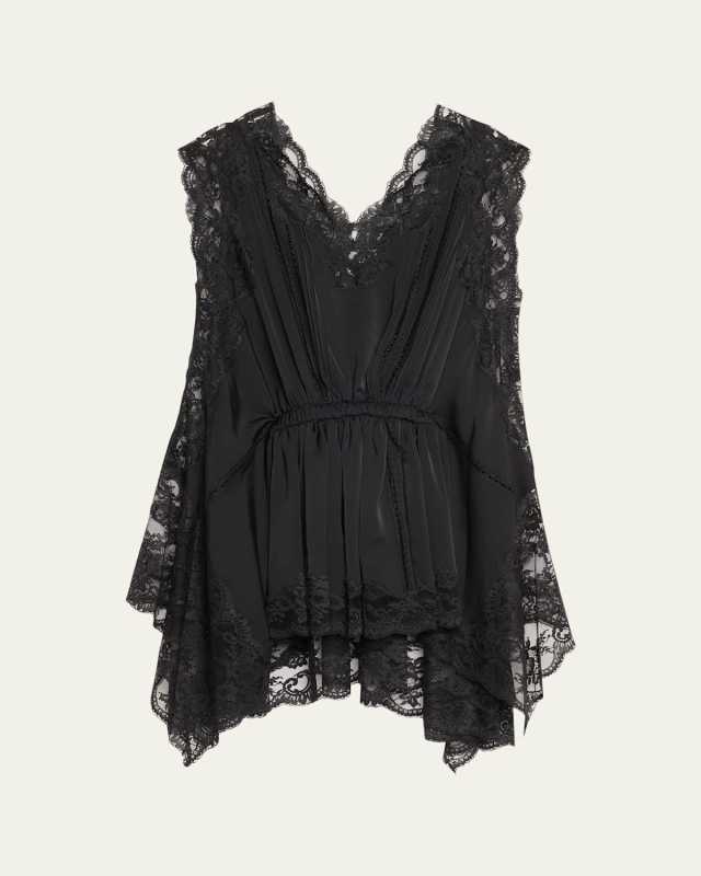 V-Neck Lace Ruched Mini Dress